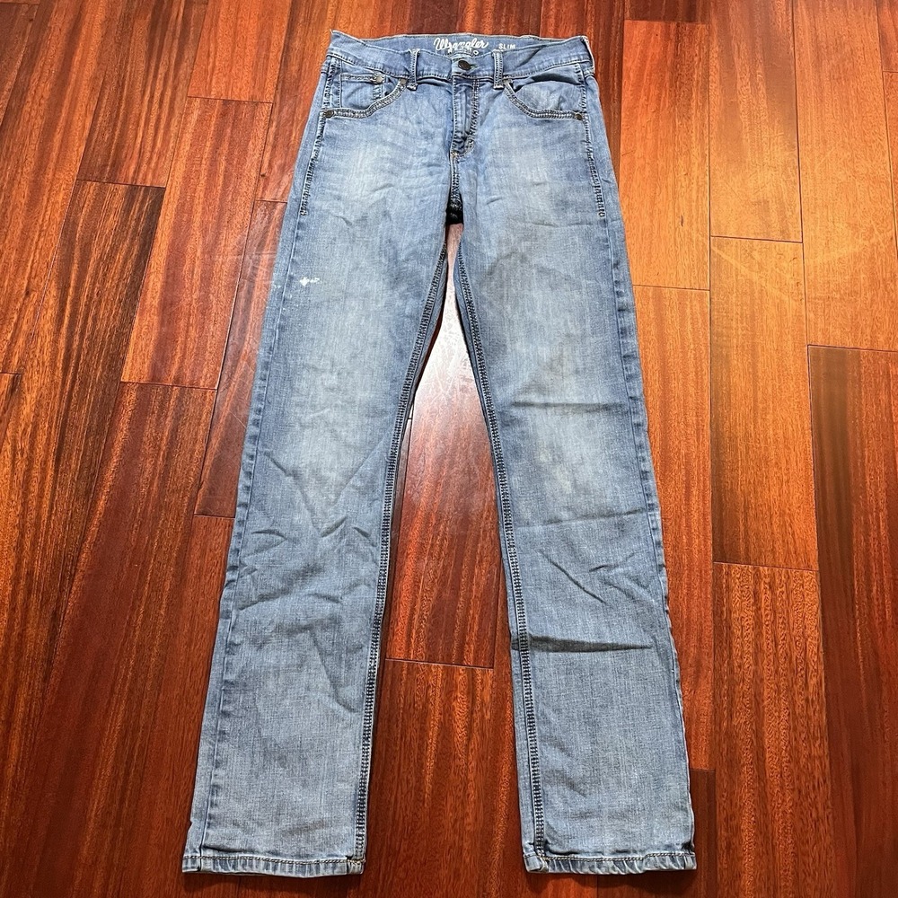 Wrangler Jeans Mens 28x33 Blue Light Wash Retro Slim Straight Grunge Streetwear